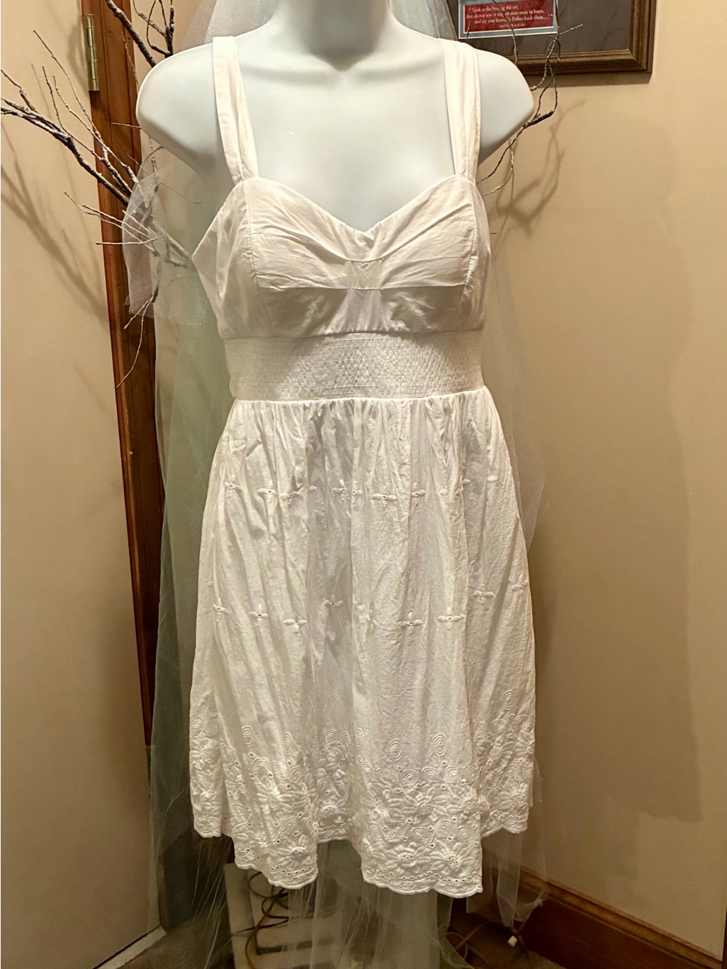 Jodi Kristopher White Smocked Bust Mini Dress